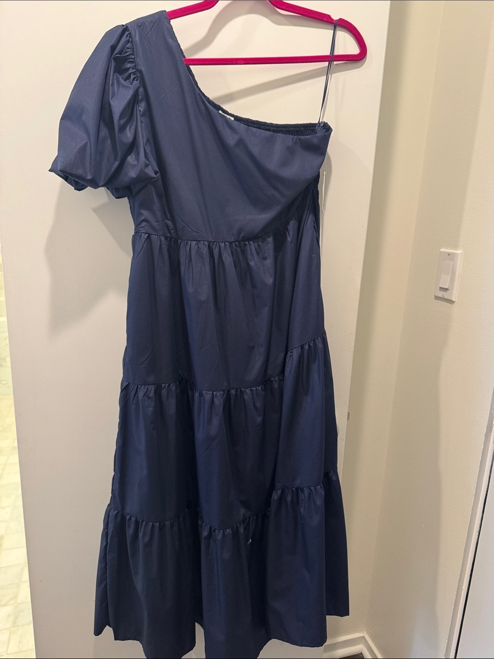 TCEC Navy One-Shoulder Tiered Maxi Dress